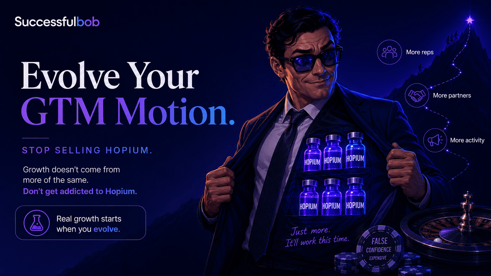 A shady guy trying to sell you "Hopium" instead of doing what needs to be done