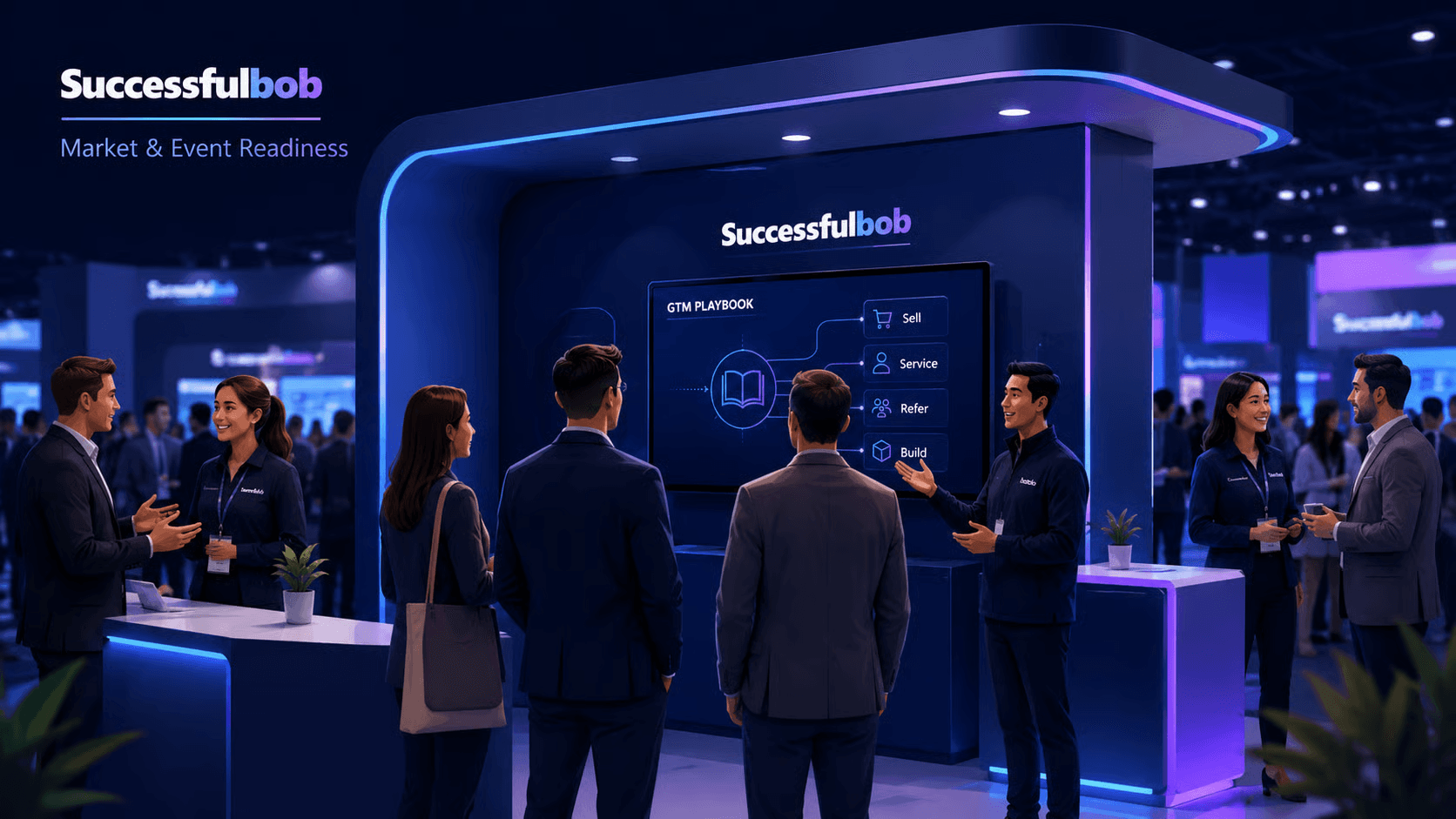 image of a tradeshow with some fancy booth that looks expensive